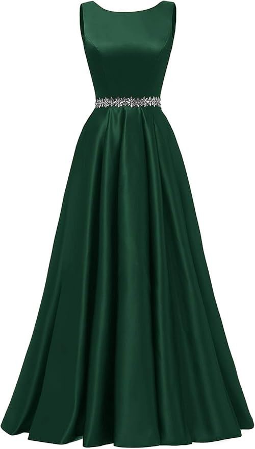 Sexy A Line Scoop Neckline Satin Green Long Prom Dresses Party Dress