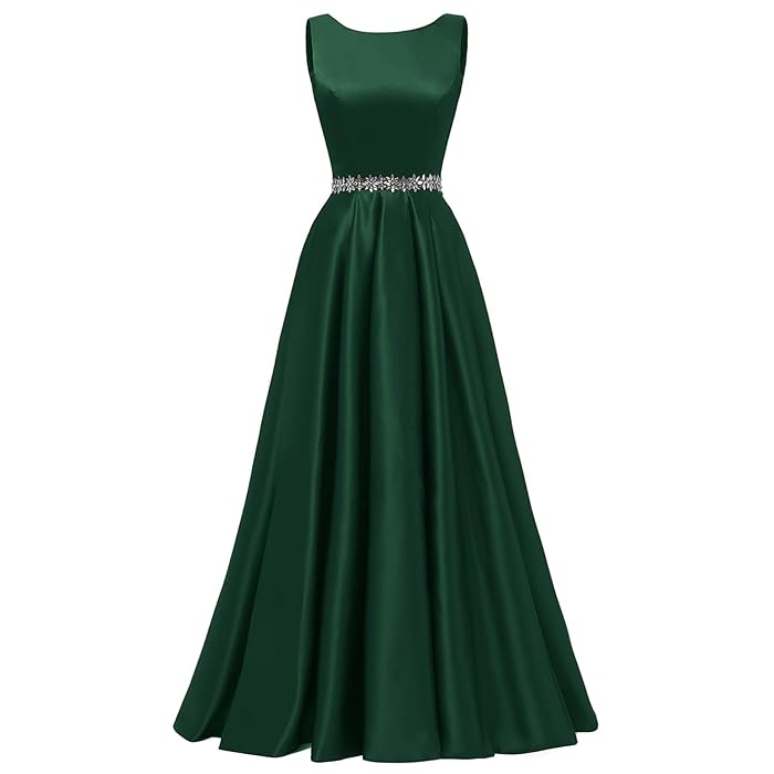 Sexy A Line Scoop Neckline Satin Green Long Prom Dresses Party Dress