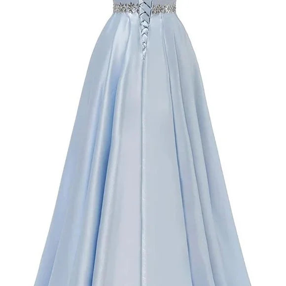Sexy A Line Scoop Neckline Satin Green Long Prom Dresses Party Dress