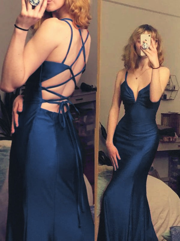 Burgundy mermaid long prom dress v-neck tight simple prom dress