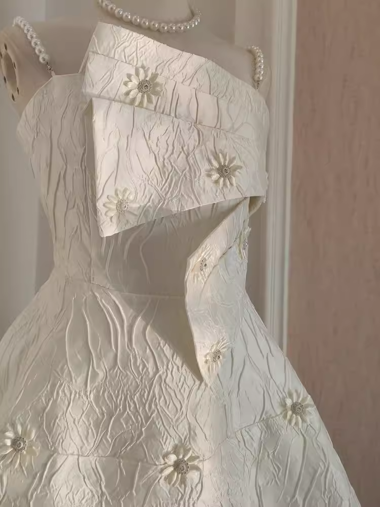 Cute A line Spaghetti Straps White Pearls Women Dress Short Birthday Outfits