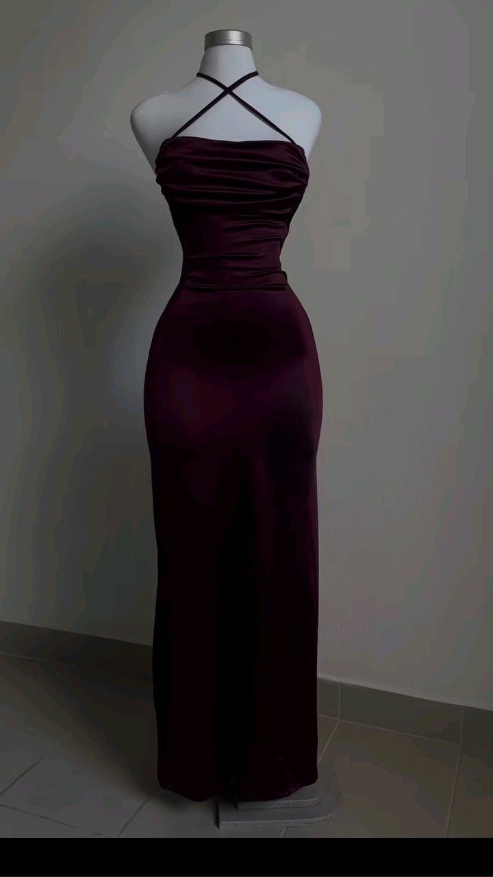 Pretty Sheath Spaghetti Straps Floor Length Ruffles Backless Burgundy Prom Dresses