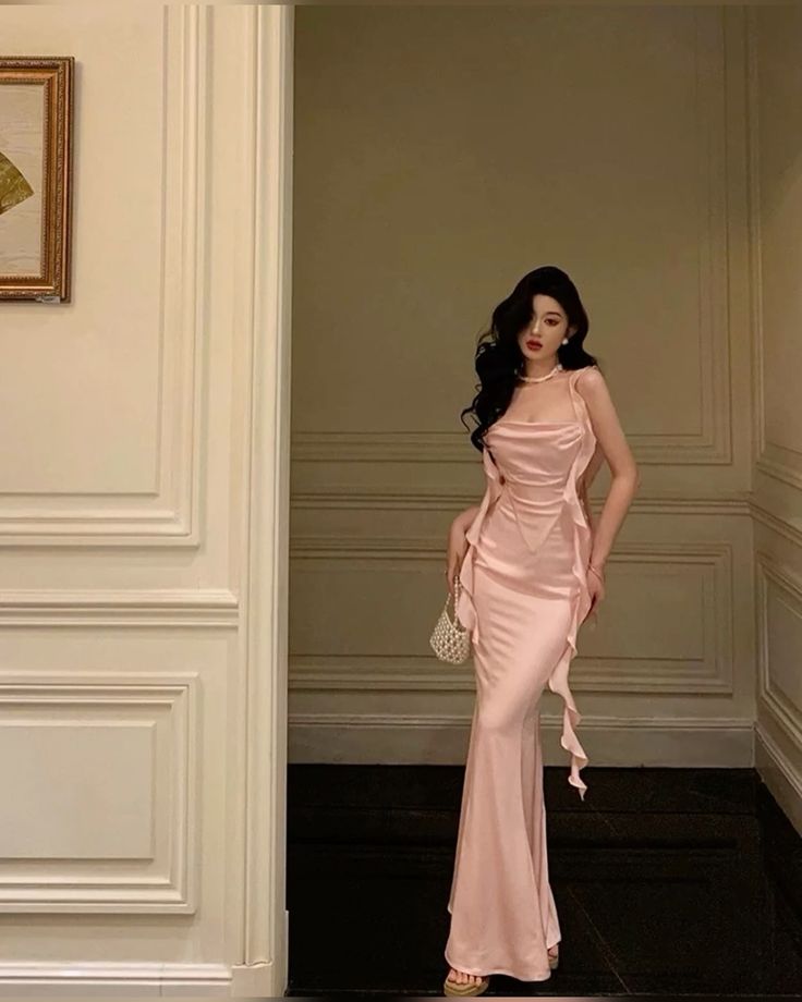 Pretty Sheath Straps Pink Ankle Length Backless Pink Prom Dresses