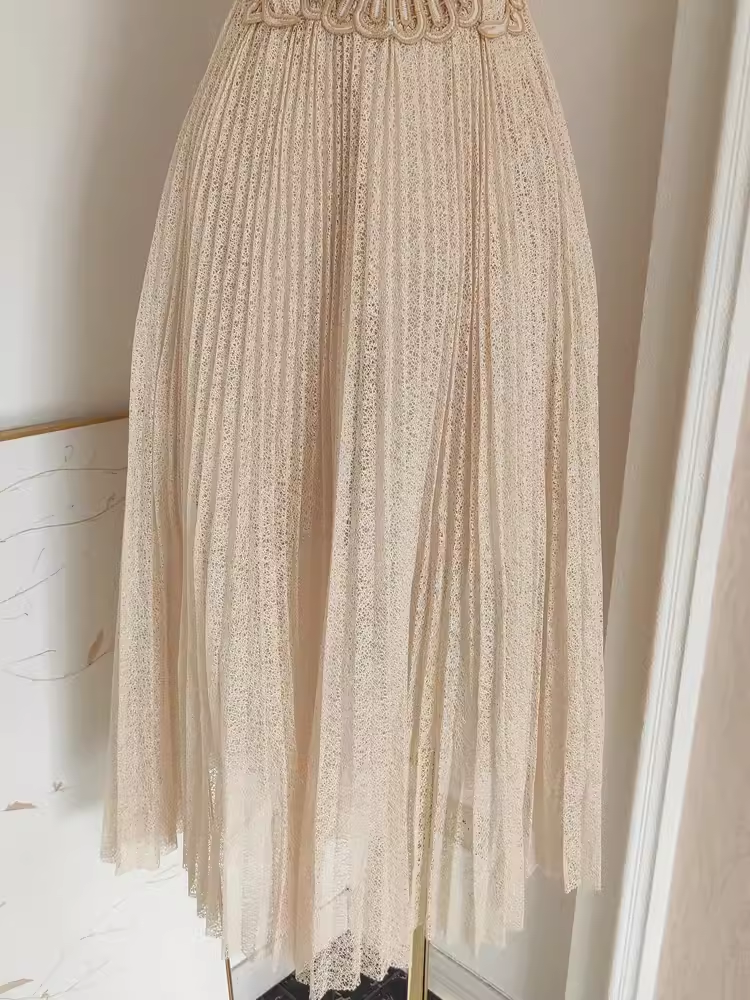 Chic A line High Neckline Lace Vacation Dress Tulle Women Dresses