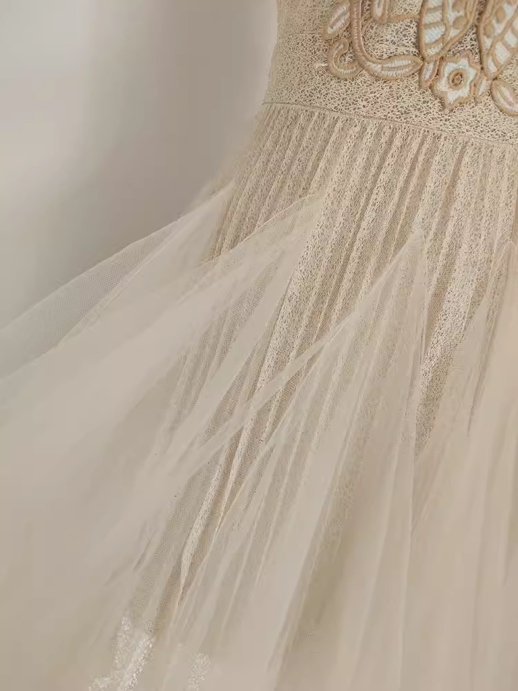 Chic A line High Neckline Lace Vacation Dress Tulle Short Women Dresses