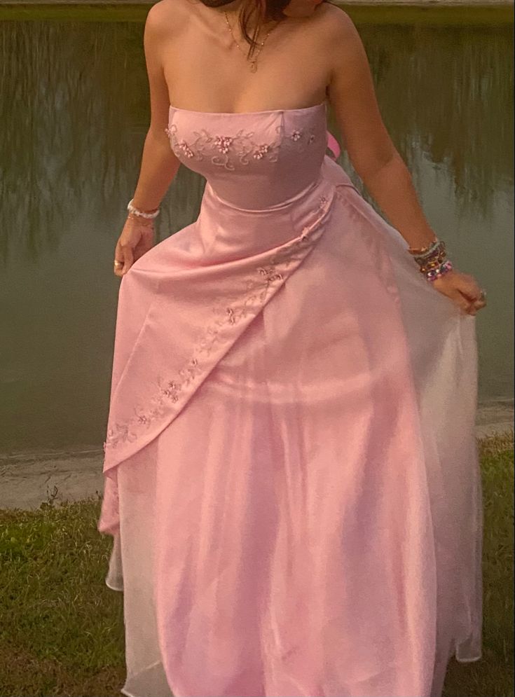 Retro A Line Strapless Pink Chiffon Long Party Dress Prom Dresses
