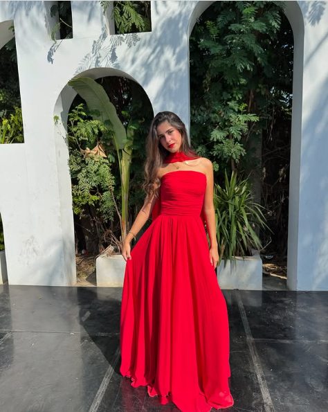 Pretty A Line Strapless Red Chiffon Long Prom Dresses Formal Evening Dress