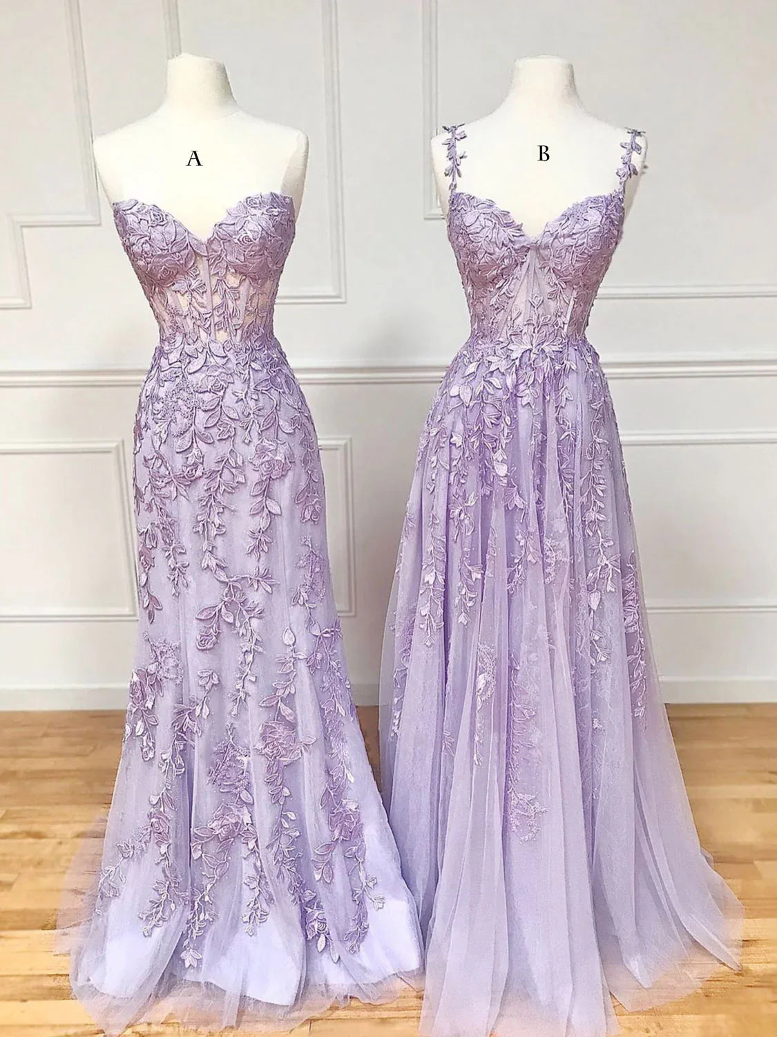 Elegant Mermaid Sleeveless Lace Lilac Evening Prom Dresses Long Prom Dresses