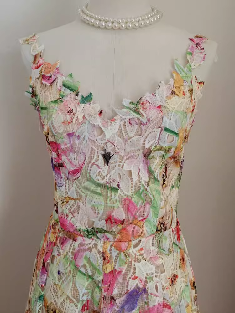Sexy A line Straps Floral Lace Vacation Dress Women Dresses