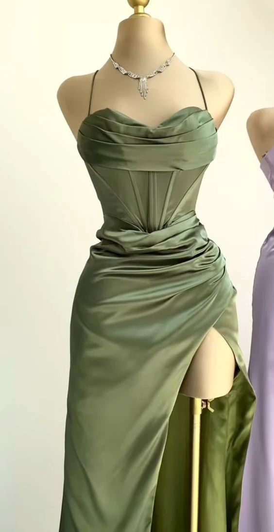 Classy Sheath Spaghetti Straps Red Satin Sleeveless Long Backless Prom Dresses
