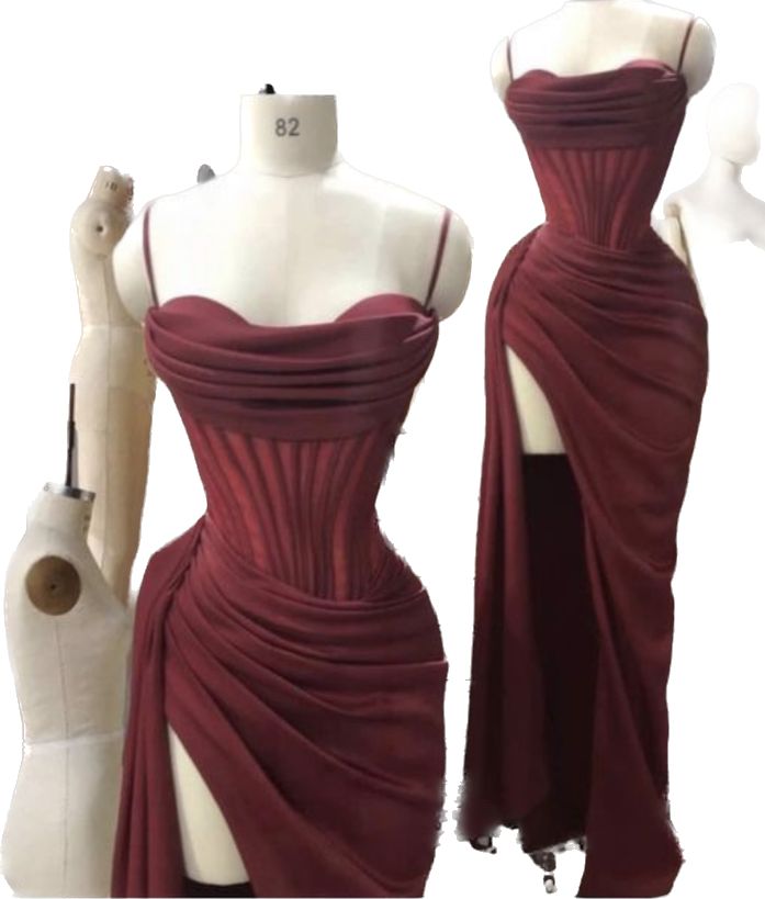 Classy Sheath Spaghetti Straps Burgundy Sleeveless Long Prom Dresses