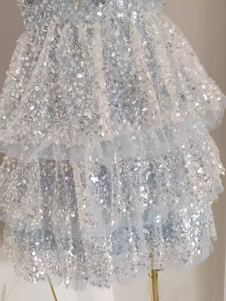 Sexy A line Straps Sequin Travel Vacation Dress Short Birthday Dress