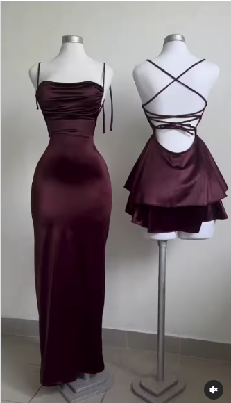 Classy Sheath Spaghetti Straps Burgundy Satin Sleeveless Long Backless Prom Dresses