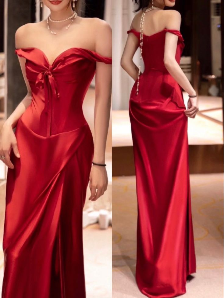 Simple Mermaid Off The Shoulder Red Party Dress Long Prom Dresses