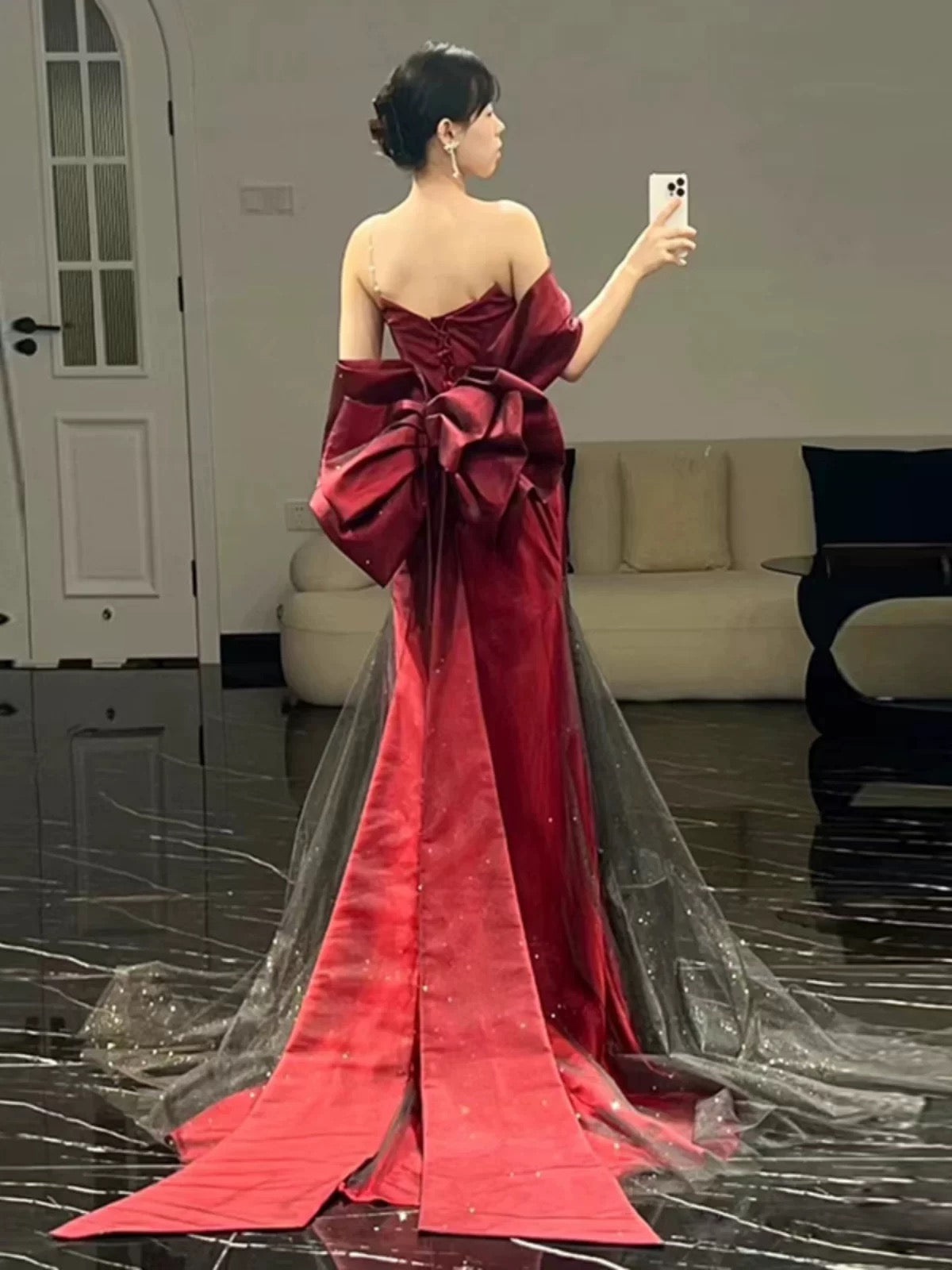 Classy Mermaid Off The Shoulder Burgundy Long Party Dress Satin Prom Dresses