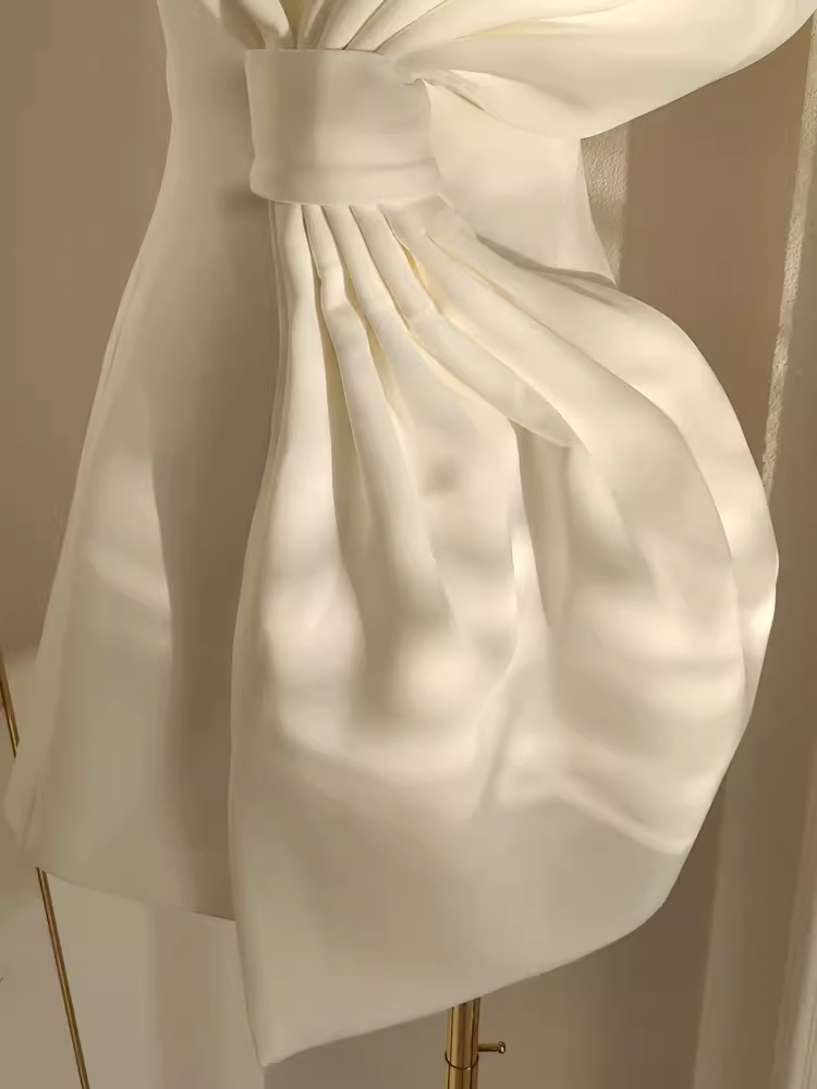 Simple A line Strapless White Travel Vacation Dresses Short Satin Birthday Dress