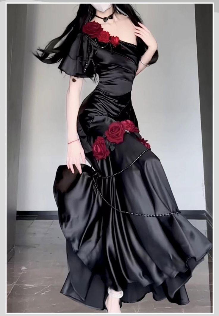 Retro Mermaid One Shoulder Black Satin Party Dress Long Prom Dresses