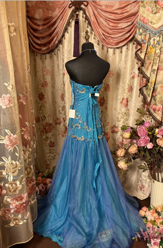 Sexy Mermaid Sweetheart Blue Long Evening Dress Beads Prom Dresses