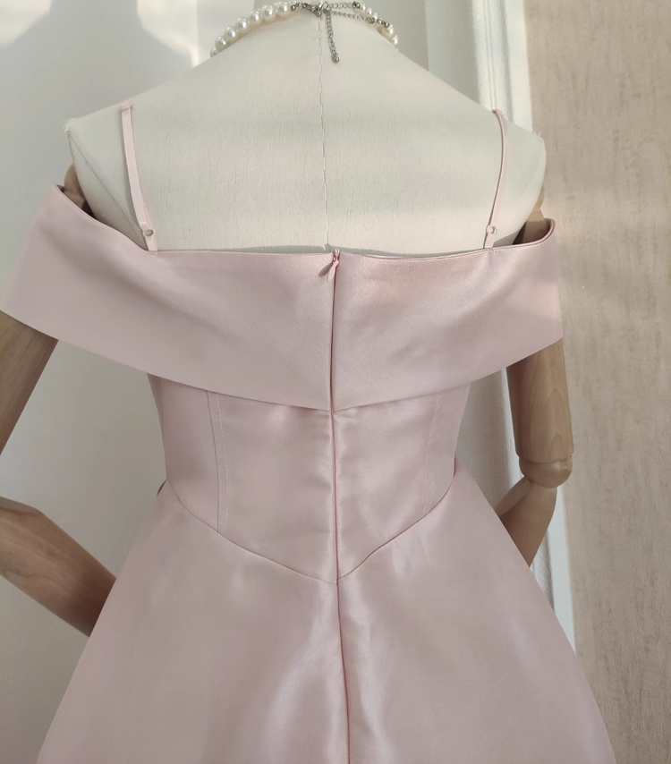 Cute A line Straps Pink Travel Vacation Dresses Short Satin Birthday Dress