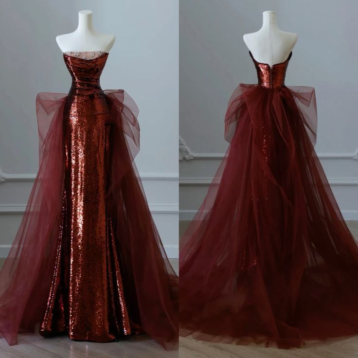 Retro Sheath Strapless Sequin Burgundy Long Party Dress Prom Dresses