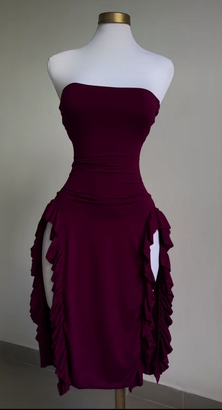 Retro Sheath Strapless Burgundy Party Dress Prom Dresses