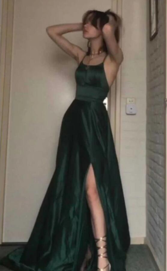 Dark Green Long Prom Dresses Formal Graduation Party Dress Evening Dress