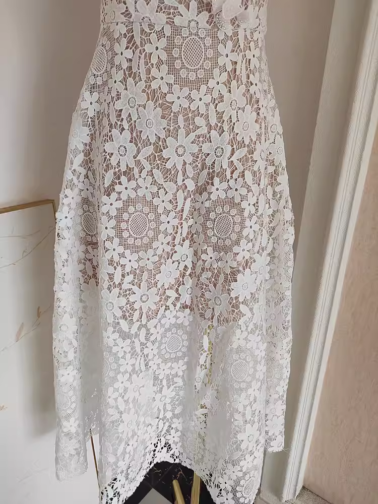 Cute A line Spaghetti Straps Lace Vacation Dress White Women Dresses