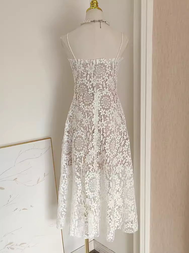 Cute A line Spaghetti Straps Lace Vacation Dress White Women Dresses
