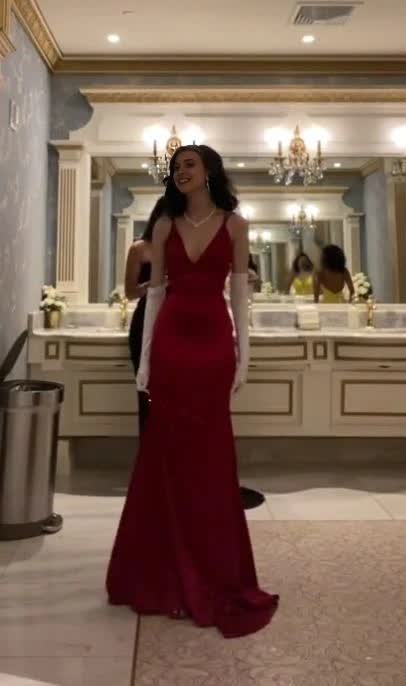 Sexy Mermaid Spaghetti Straps Red Satin Night Party Dress Long Prom Dresses
