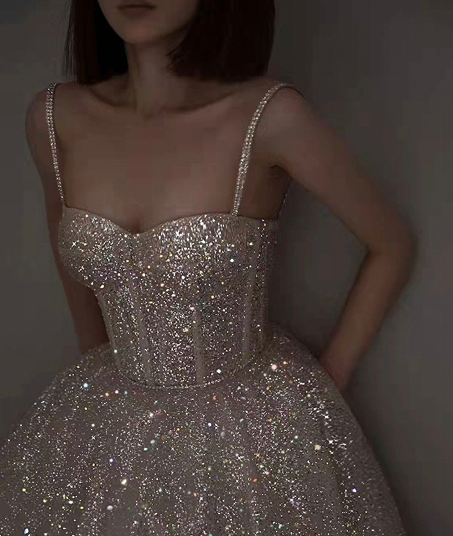 Sparkling A Line Sequin Long Prom Dress Evening Dresses