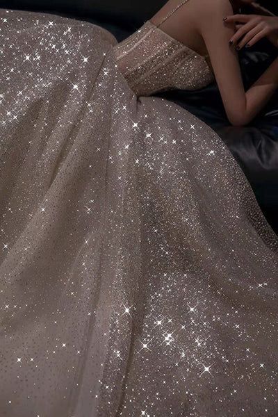 Sparkling A Line Sequin Long Prom Dress Evening Dresses