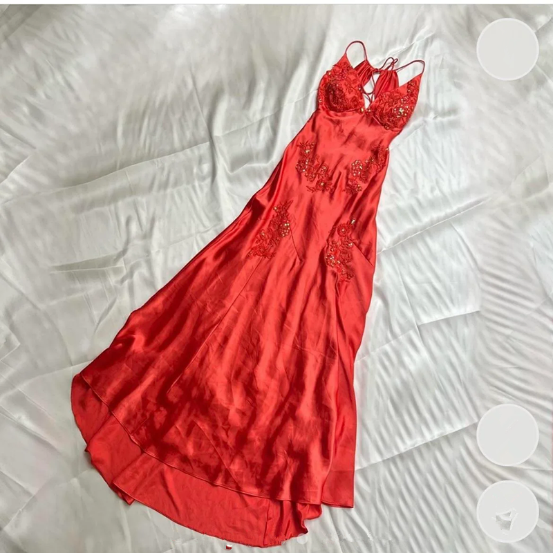 Sexy Mermaid Spaghetti Straps Satin Backless Long Evening Dress Prom Dresses