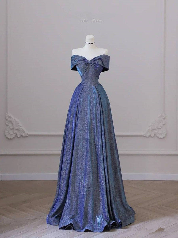 Sexy A Line Off The Shoulder Sequin Blue Long Evening Dress Prom Dresses