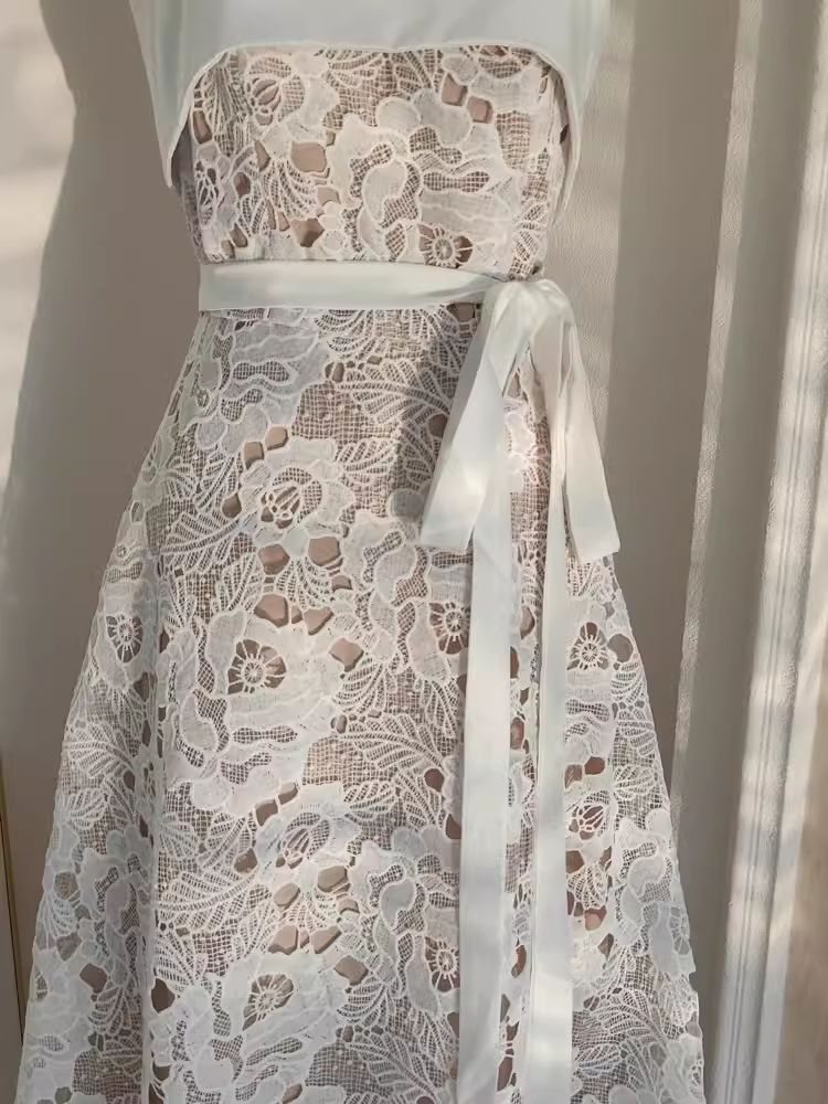 Cute A line Spaghetti Straps Champagne Lace Vacation Dress Women Dresses