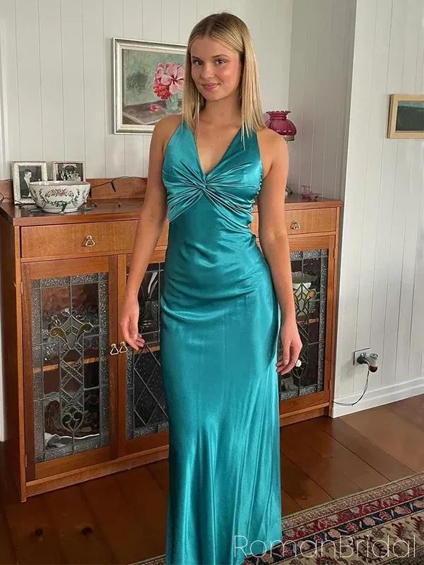 Elegant Sexy V-neck Sleeveless Mermaid Satin Evening Prom Dresses