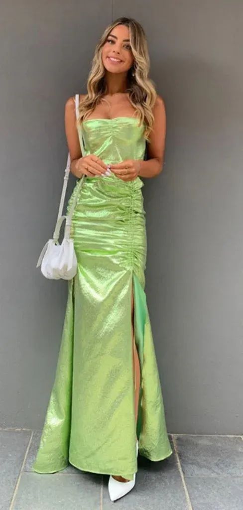 Spaghetti Strap Sleeveless Mermaid Satin Evening Green Prom Dresses