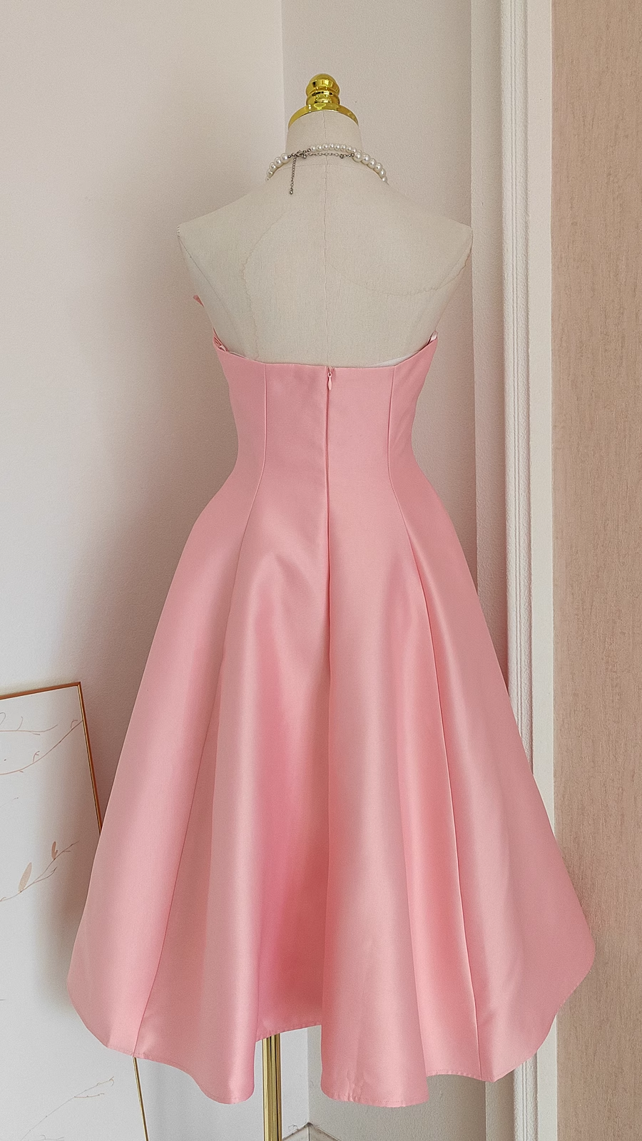 Cute A line Strapless Pink Vacation Dress Satin Women Dresses