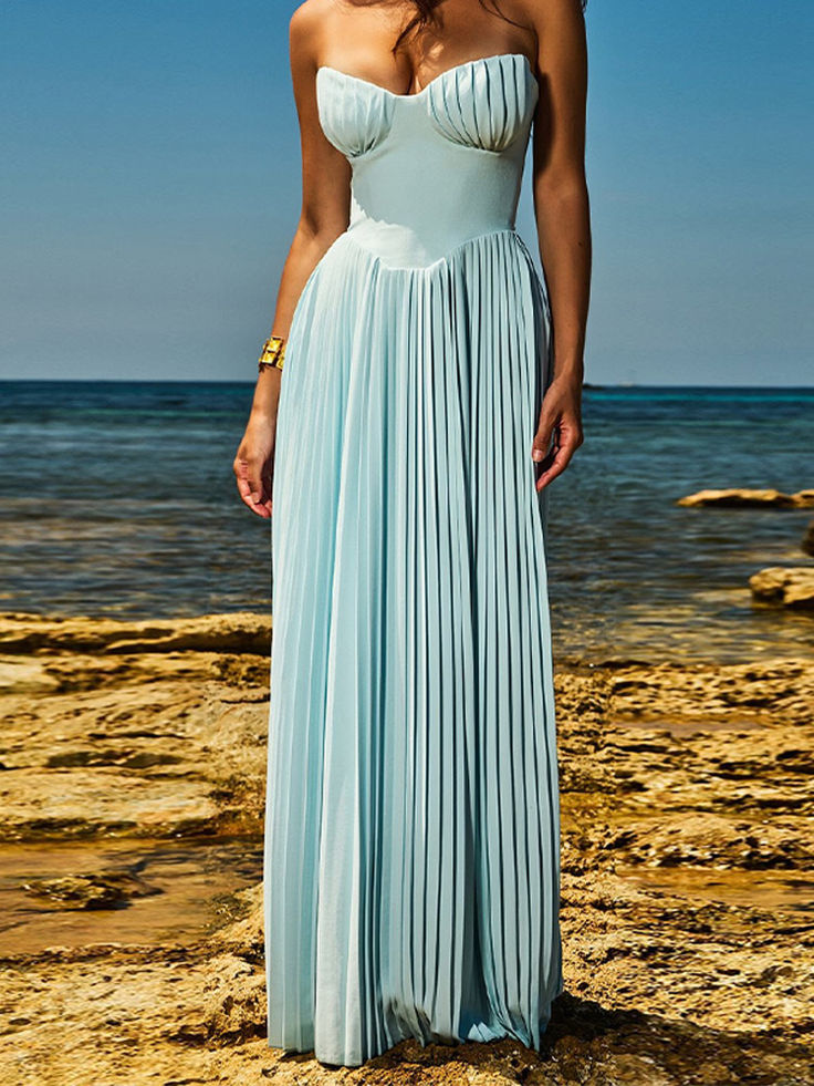Sweetheart Sleeveless Chiffon Blue A-line Long Evening Prom Dresses