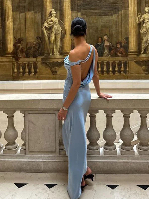 Formal One-shoulder Sleeveless Mermaid Satin Evening Prom Dresses