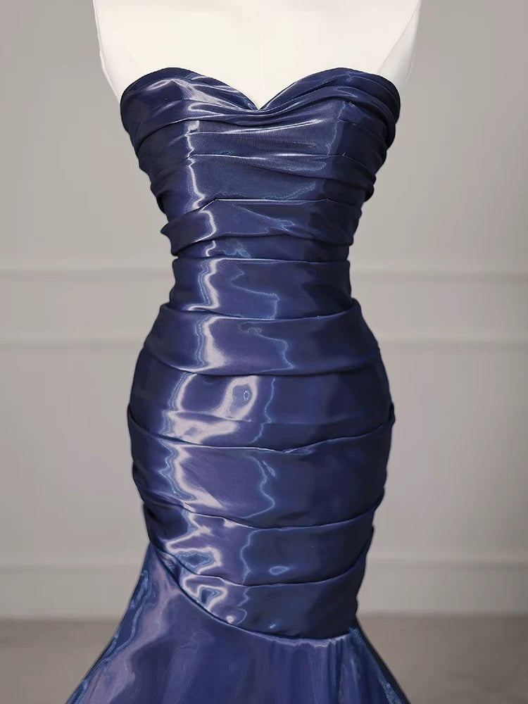 Sexy Mermaid Sweetheart Navy Blue Floor Length Evening Dress Prom Dresses