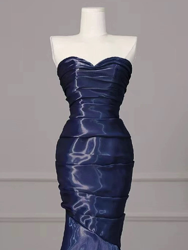 Sexy Mermaid Sweetheart Navy Blue Floor Length Evening Dress Prom Dresses