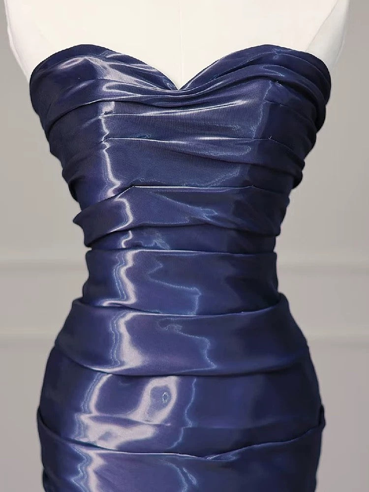 Sexy Mermaid Sweetheart Navy Blue Floor Length Evening Dress Prom Dresses