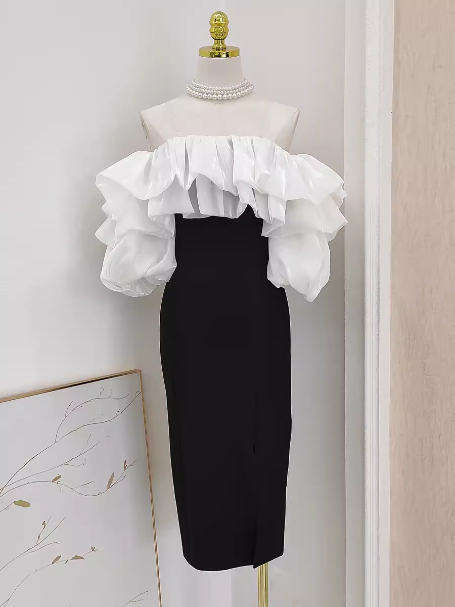 Sexy Sheath Off The Shoulder Black Vacation Dress Satin Women Dresses