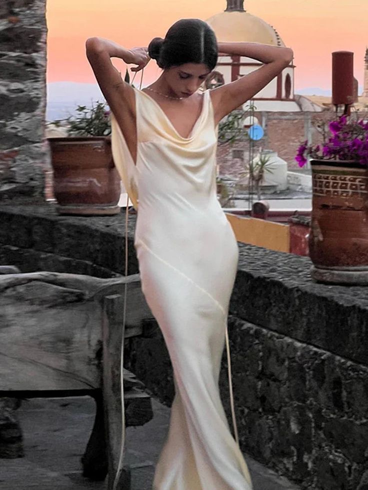 Sexy Mermaid Jewel Ivory Satin Floor Length Evening Dress Prom Dresses