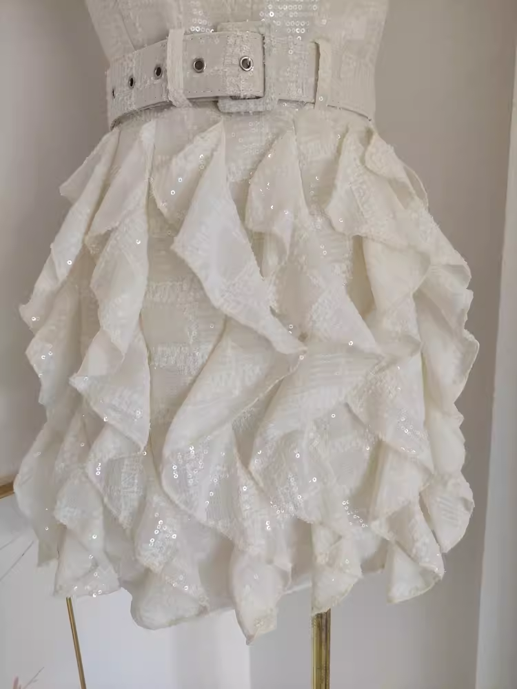 Cute A line Straps White Sequin Travel Vacation Dresses Short Birthday Dress