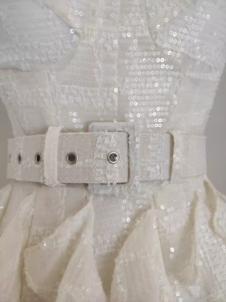 Cute A line Straps White Sequin Travel Vacation Dresses Short Birthday Dress