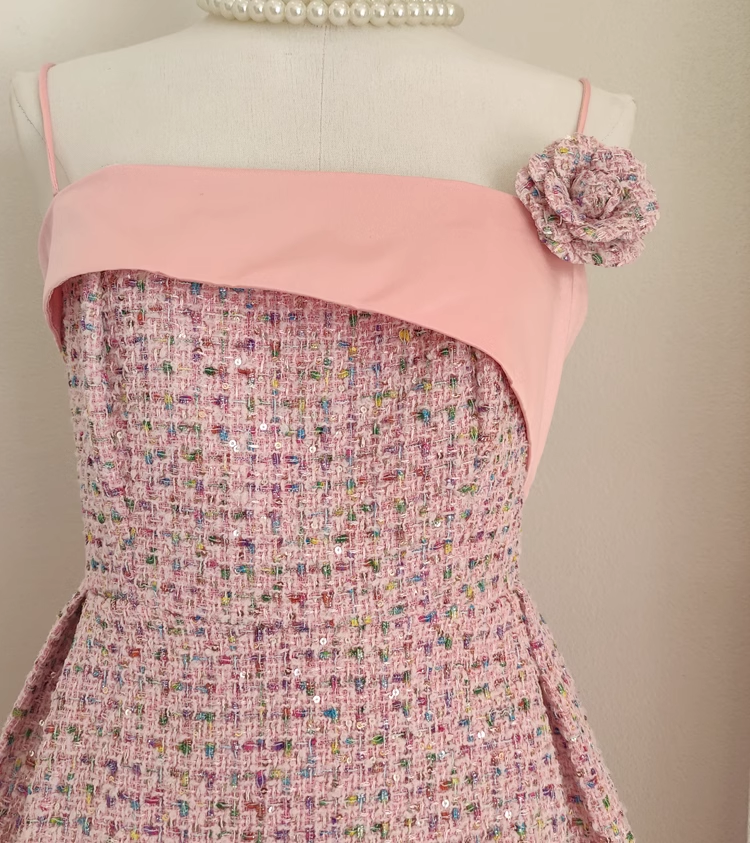 Chic A line Spaghetti Straps Pink Vacation Dress Long Women Dresses
