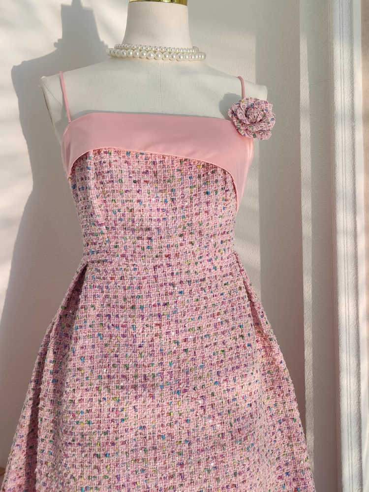 Chic A line Spaghetti Straps Pink Vacation Dress Long Women Dresses