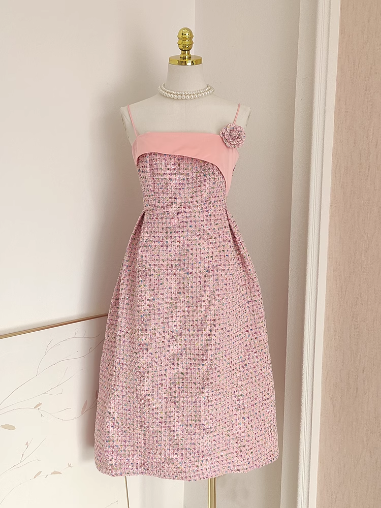 Chic A line Spaghetti Straps Pink Vacation Dress Long Women Dresses