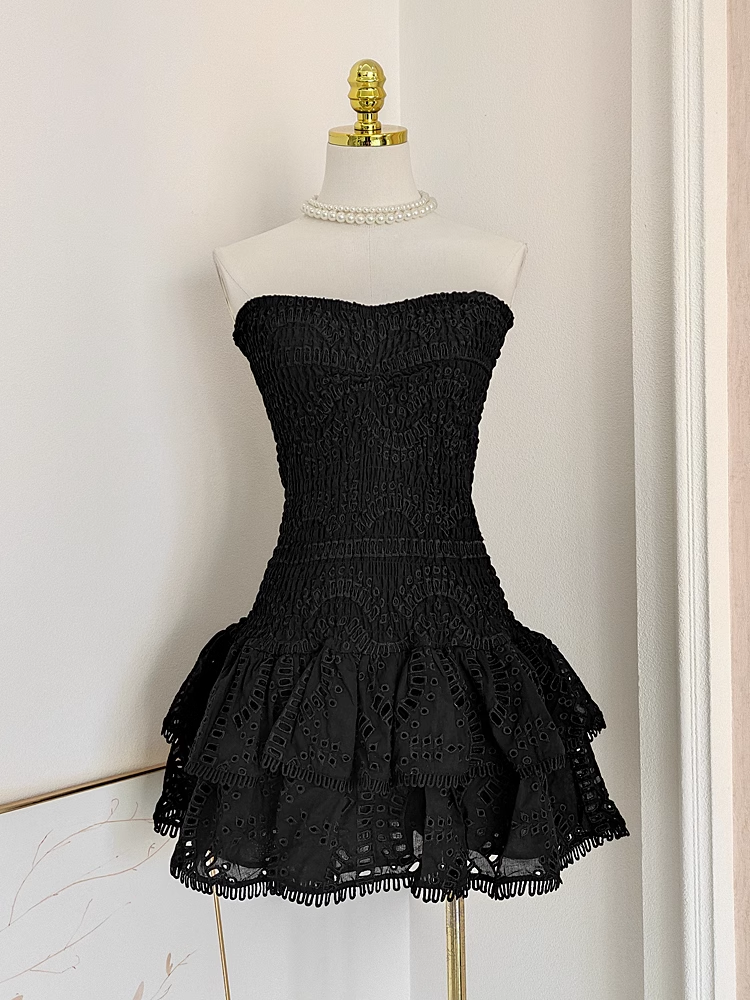Cute Sheath Strapless Black Lace Vacation Dress Short Birthday Dresses